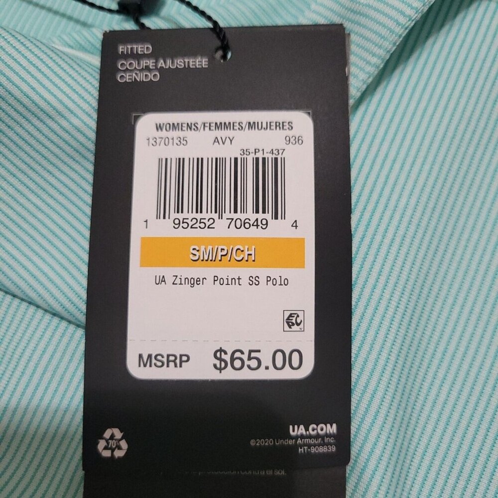 Under Armor UA Zinger Point SS Polo Womens Small Golf Shirt Mint Green Stripe - Picture 6 of 15